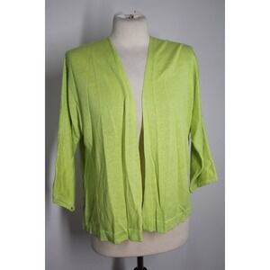J Jill L Lime Green Linen Cotton Blend Knit Open Front Cardigan Sweater